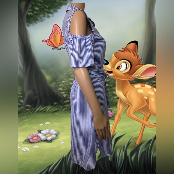 Disney Bambi Embroidered Cold Shoulder Shirt Dress ,Tie Waist Size Small 8-10 - Picture 4 of 10